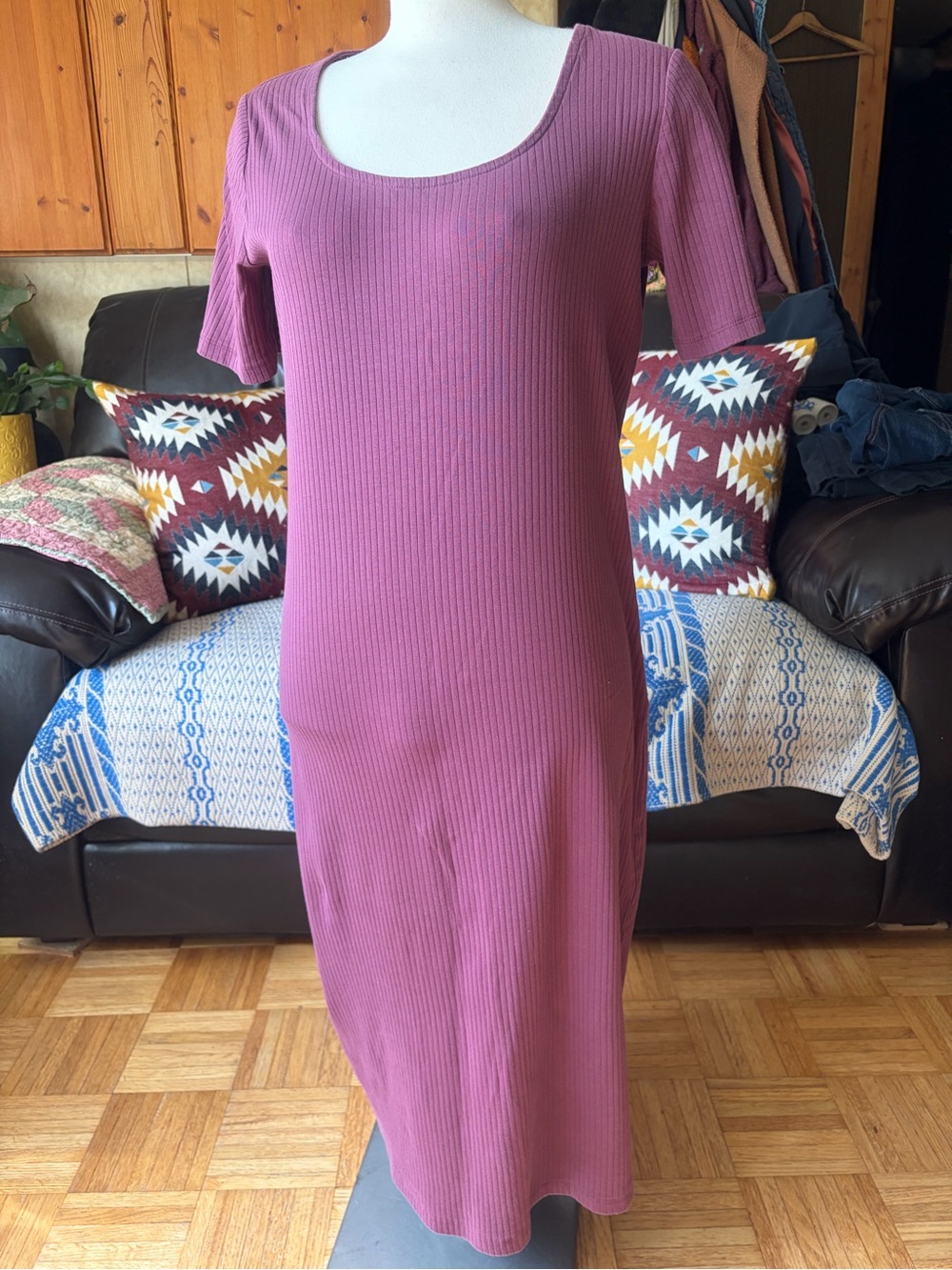 George Women's Ribbed Cotton Midi Dress Purple Size Lrg